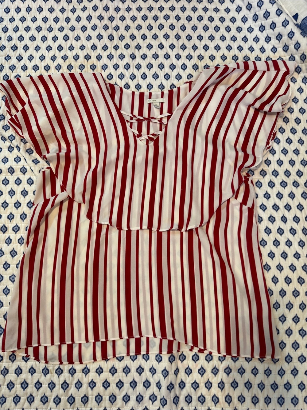 Cato XL Classic Red & White Striped Women’s Blouse sleeveless